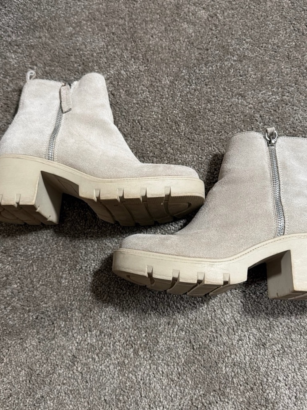 Steve Madden Cream Suede Chunky Heel Ankle Boots